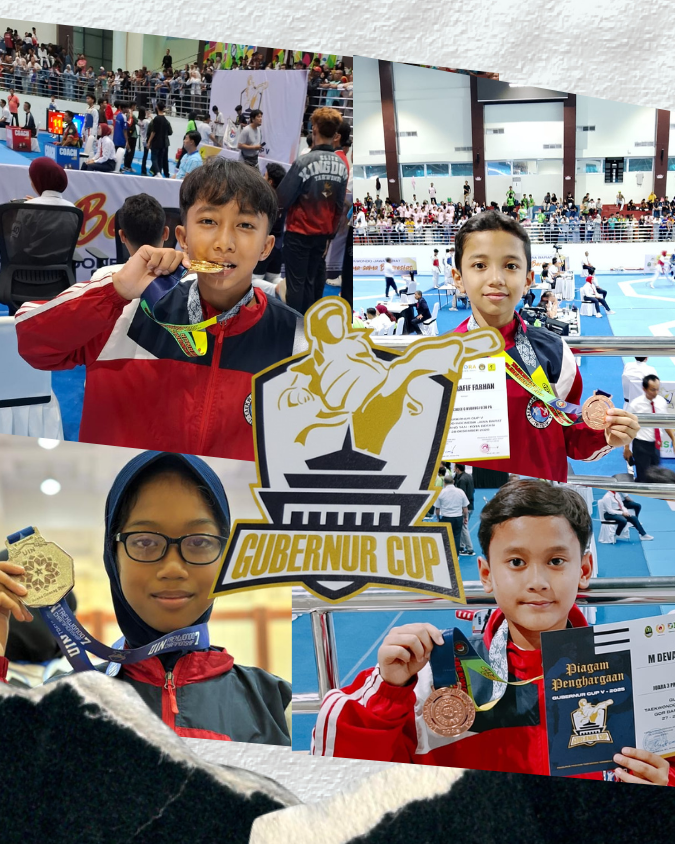 Empat atlet muda SD Plus Al Ghifari Kota Bandung berhasil meraih medali dalam ajang Taekwondo Gubernur Cup V 2025 (28/12/2025). Foto: Dok. Istimewa