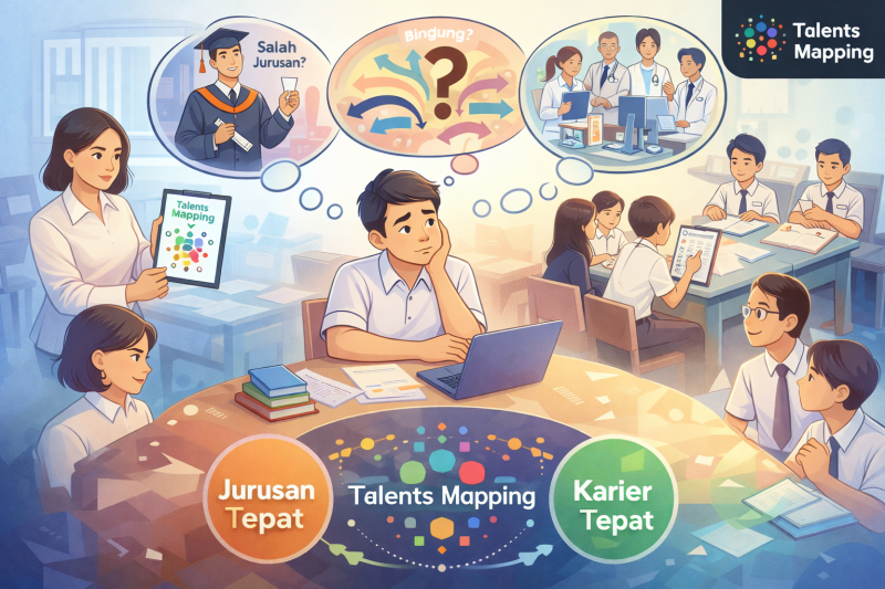 Ilustrasi Talents Mapping sebagai pendekatan pemetaan potensi siswa untuk membantu menentukan arah pendidikan dan karier secara lebih tepat, sejalan dengan kebutuhan dunia pendidikan di era Kurikulum Merdeka. Ilustrasi: AI-generated