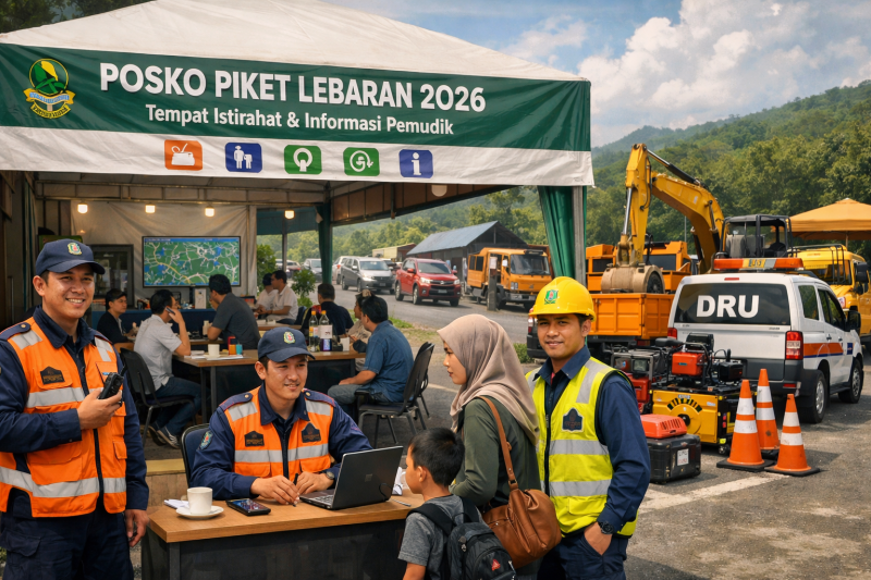 Pemerintah Daerah Provinsi (Pemdaprov) Jawa Barat menyiapkan 60 Posko Piket Lebaran 2026 yang dapat dimanfaatkan pemudik sebagai tempat beristirahat, mendapatkan minum, menggunakan toilet, hingga memperoleh informasi penting terkait jalur perjalanan. Ilustrasi: Kabar Pajajaran, generated by ChatGPT