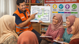Ilustrasi: Petugas BPBD Kota Cimahi melakukan sosialisasi program Keluarga Tangguh Bencana kepada kelompok ibu rumah tangga. Dalam kegiatan ini, para ibu yang berperan sebagai katalisator rumah tangga diajarkan cara memetakan jalur evakuasi mandiri di dalam rumah. Upaya edukasi berbasis komunitas ini menjadi faktor kunci yang menempatkan Kota Cimahi di peringkat kedua Indeks Ketahanan Daerah se-Jawa Barat, membuktikan bahwa ketangguhan kota dimulai dari kesiapsiagaan di level keluarga. Ilustrasi: Kabar Pajajaran
