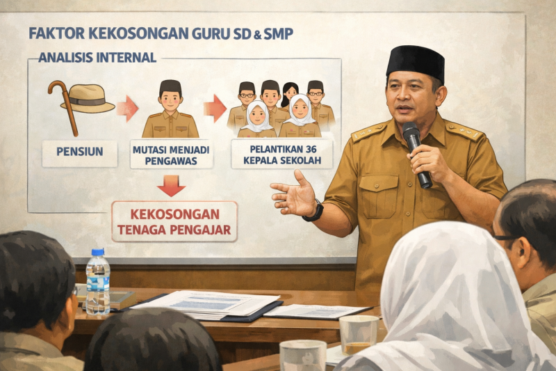 Pensiun, mutasi menjadi pengawas, hingga pelantikan 36 kepala sekolah yang menjadi penyebab utama kekosongan tenaga pengajar di jenjang SD dan SMP di awal tahun 2026 di Kota Cimahi. Ilustrasi: Kabar Pajajaran