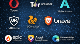 Ilustrasi Beberapa Logo Browser dengan VPN Gratis (AI)