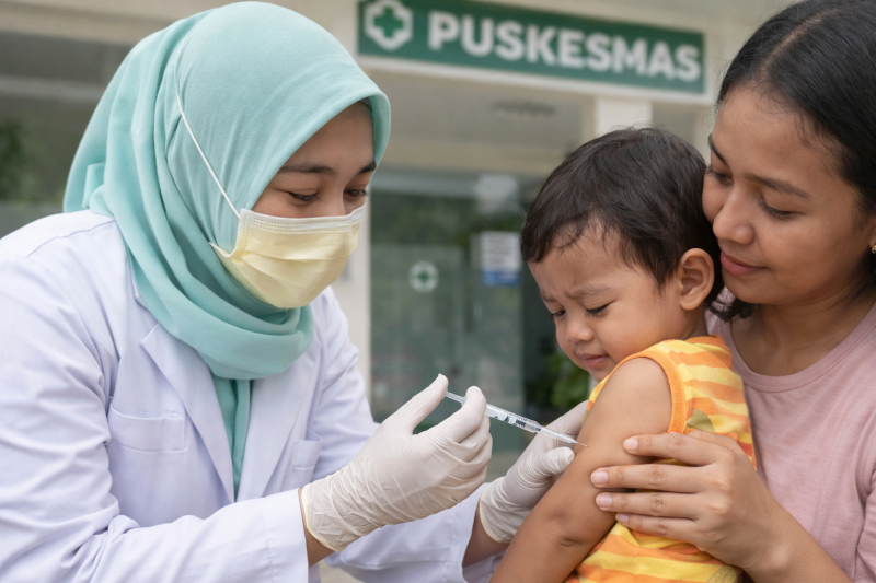Petugas kesehatan memberikan imunisasi campak kepada balita. Dinas Kesehatan Jabar mengimbau masyarakat melengkapi imunisasi anak sebelum mudik Idulfitri untuk mencegah penularan campak. Foto: Ilustrasi