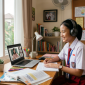 Ilustrasi siswa belajar online di rumah (gemini)
