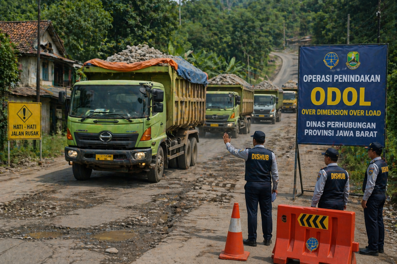 Dinas Perhubungan Jawa Barat akan melakukan operasi rutin untuk menindak kendaraan ODOL yang merusak jalan di ruas Jalan Cikembar–Jampang Tengah, Kabupaten Sukabumi. Foto: Ilustrasi