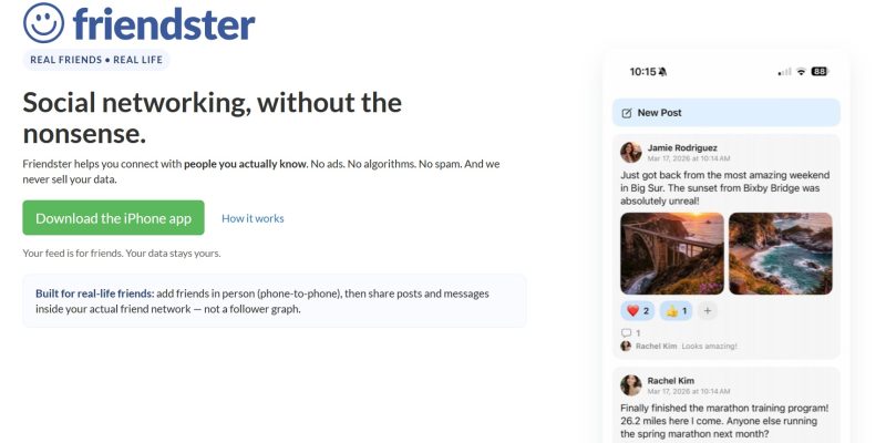Aplikasi media sosial bernama Friendster kembali muncul di perangkat iPhone melalui App Store. Kehadiran aplikasi ini langsung menarik perhatian karena menggunakan nama yang identik dengan jejaring sosial populer pada era 2000-an. (Tangkapan Layar Friendster)