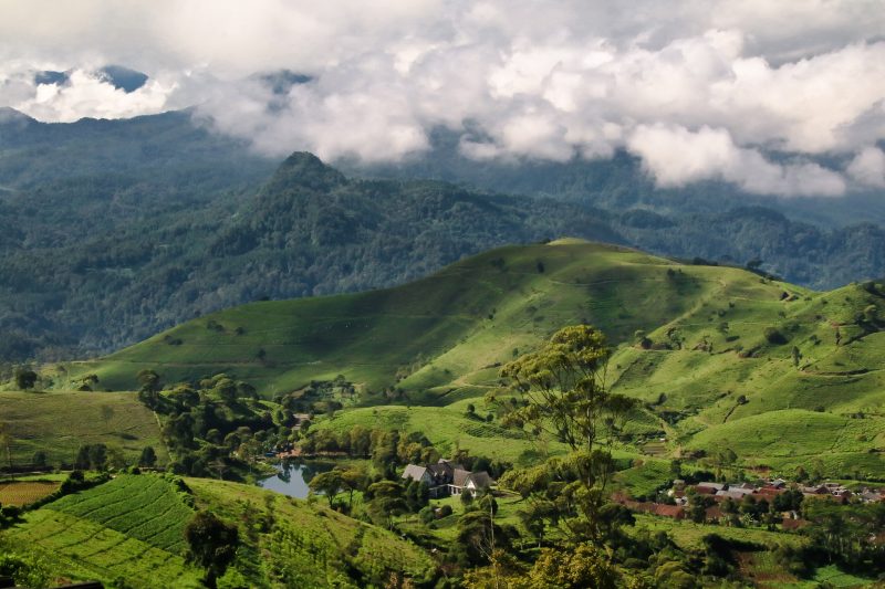 Kawasan perbukitan dan hutan di Jawa Barat terlihat dari udara. Pemerintah Provinsi Jawa Barat meminta penghentian pembangunan wisata dan perumahan di kawasan hutan dan perkebunan untuk menekan risiko bencana alam. Foto: Sumarno - wikimedia.or