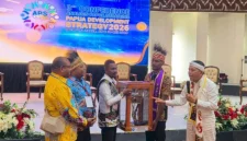 Replika rumah pohon Korowai yang diserahkan masyarakat adat Papua kepada Gubernur Jawa Barat Dedi Mulyadi sebagai simbol penghormatan sekaligus pesan pelestarian hutan dan lingkungan hidup. Foto: koranpapua.id