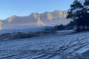 Fenomena embun upas atau serbuk tipis es di lautan pasir Gunung Bromo yang menandai suhu dingin ekstrem di kawasan tersebut, Senin (8/6/2026). (Dok. Camat Tosari, Kabupaten Pasuruan )