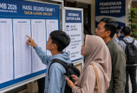 Calon murid baru dan orang tua memantau hasil seleksi SPMB 2026 menjelang proses daftar ulang di sekolah tujuan masing-masing. (Ilustrasi: AI)