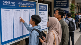 Calon murid baru dan orang tua memantau hasil seleksi SPMB 2026 menjelang proses daftar ulang di sekolah tujuan masing-masing. (Ilustrasi: AI)