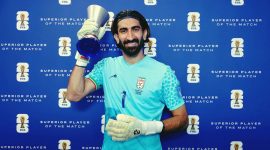 Penjaga gawang Iran, Alireza Beiranvand, melakukan banyak penyelamatan kursial saat menghadapi serangan Belgia pada pertandingan Grup G Piala Dunia FIFA 2026 di Los Angeles, Amerika Serikat, Minggu (21/6/2026). Beiranvand tampil gemilang dan membantu Iran menahan Belgia dengan skor 0-0. (Foto: Soccer News With General)