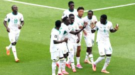 Pemain Senegal merayakan kemenangan 5-0 atas Irak pada laga terakhir Grup I Piala Dunia FIFA 2026 di Toronto Stadium. Hasil tersebut menjaga peluang Singa Teranga lolos ke babak 32 besar. (Foto: FIFA)