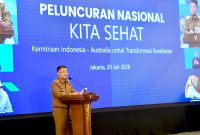 Wakil Gubernur Jawa Barat Erwan Setiawan menghadiri peluncuran Program KITA SEHAT di Kantor Kementerian PPN/Bappenas, Jakarta, Senin (20/7/2026). Program tersebut memperkuat layanan kesehatan primer untuk meningkatkan angka harapan hidup masyarakat. (Foto: Humas Jabar)