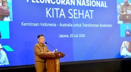 Wakil Gubernur Jawa Barat Erwan Setiawan menghadiri peluncuran Program KITA SEHAT di Kantor Kementerian PPN/Bappenas, Jakarta, Senin (20/7/2026). Program tersebut memperkuat layanan kesehatan primer untuk meningkatkan angka harapan hidup masyarakat. (Foto: Humas Jabar)