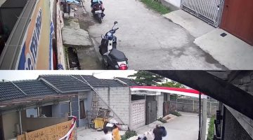 Seorang bocah perempuan berinisial B (9), warga Kompleks Grand Cendana Residence, Desa Wargaluyu, Kecamatan Arjasari, Kabupaten Bandung, Jawa Barat, diserang seekor anjing ras pitbull pada Minggu (23/8/2026) sore.(Tangkapan layar CCTV)
