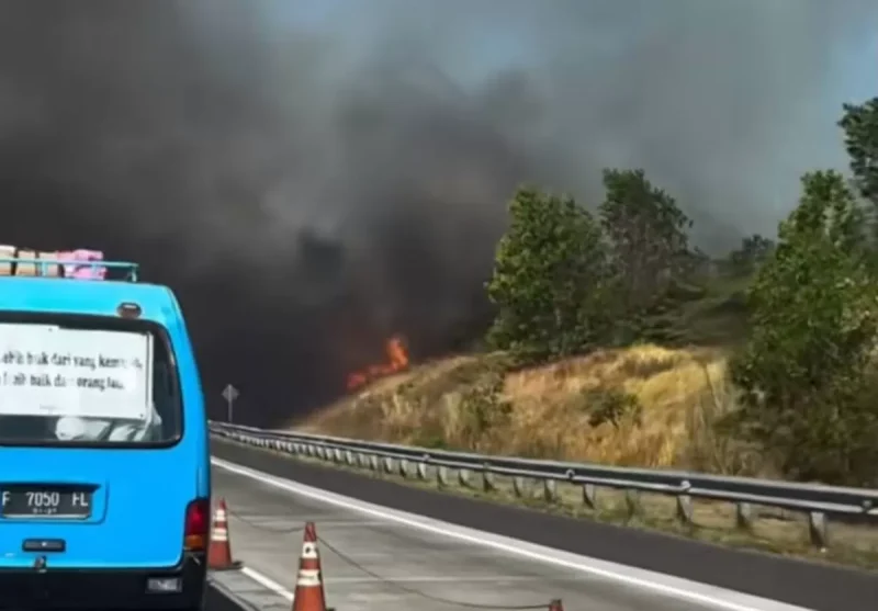 Kebakaran Lahan Kering Hanguskan Area Dekat Exit Tol Cisumdawu Cimalaka, Asap Tebal Sempat Ganggu Jarak Pandang (Threads/sul_than)
