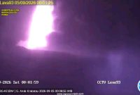 Gunung Anak Krakatau erupsi menerus hingga Sabtu pagi, terdengar dentuman dan gemuruh dari Pos GAK Pasauran.(Magma Indonesia )
