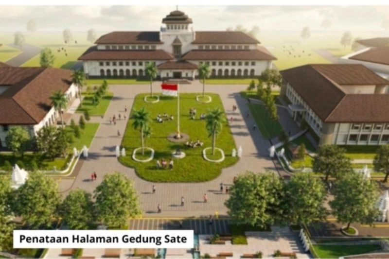 Citra 3D proyeksi hasil proyek revitalisasi penyatuan halaman Gedung Sate dan Lapangan Gasibu oleh Pemprov Jabar.(Dok Pemprov Jabar)

