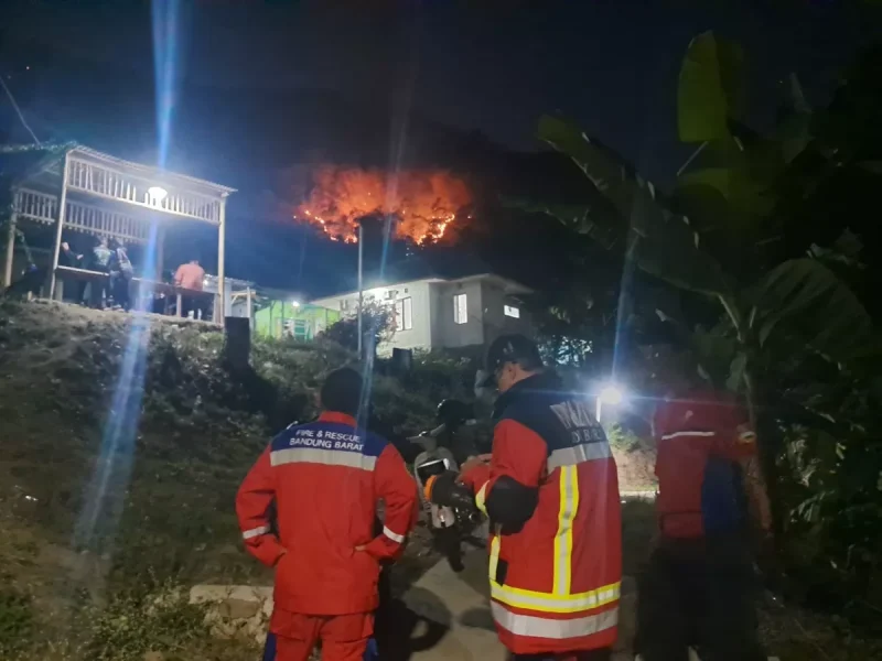Kebakaran lahan di Kampung Cinangsi, Perum Asabri, Desa Karangtanjung, Kecamatan Cililin, Kabupaten Bandung Barat (KBB), Senin (7/9/2026) petang. (Dok. Damkar Bandung Barat)
