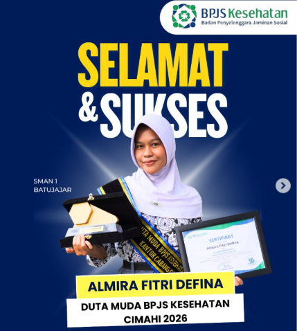 Almira Fitri Defina, siswi SMAN 1 Batujajar, saat menerima penghargaan sebagai Duta Muda BPJS Kesehatan Cabang Cimahi 2026. (Sumber: Instagram BPJS Kesehatan Cabang Cimahi)