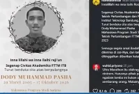 MAHASISWA MENINGGAL - Seorang mahasiswa sekaligus peserta ITB Ultra Marathon 2026, Dody Muhammad Pasha meninggal dunia saat melintas di Cianjur, Jawa Barat pada Sabtu (17/10/2026).
